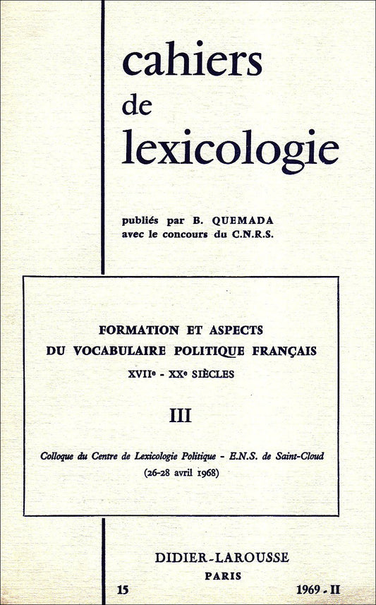 Cahiers de Lexicologie N 15 1969 II