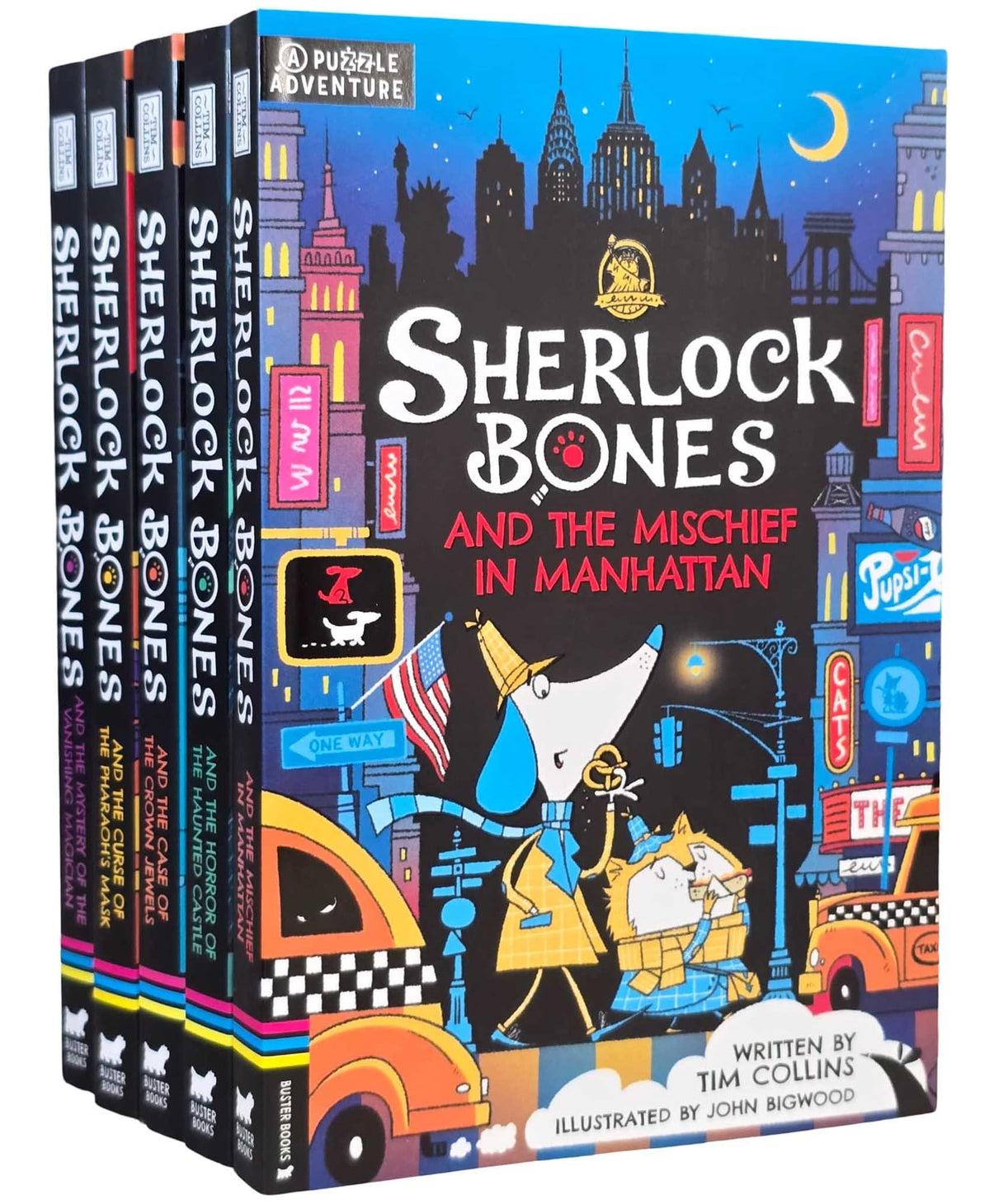 Adventures of Sherlock Bones By Tim Collins 5 Books Collection Set (Horror of the Haunted Castle, Mischief in Manhattan, Curse of the Pharaoh's Mask,