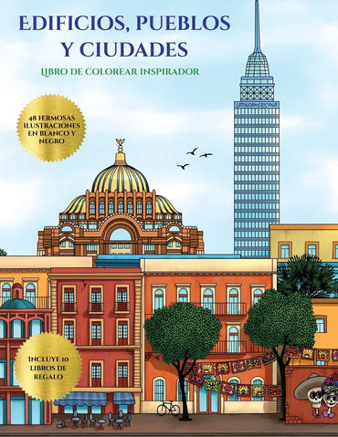 Libro de colorear inspirador (Edificios, pueblos y ciudades): Este libro contiene 48 láminas para colorear que se pueden usar para pintarlas, ... incluye otros 19 libro (5) (Spanish Edition)