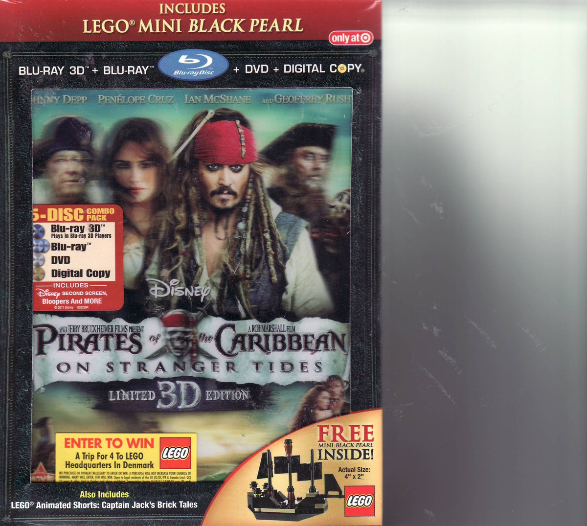 Pirates of the Caribbean On Stranger Tides 5 Disc LIMITED EDITION (Blu-ray 3D, Blu-ray 2 Disc, DVD, Digital Copy) Includes Lego Mini Black Pearl
