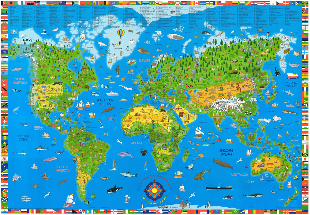 Grehge ren's World Map ~ K&S Kids World Wall Map